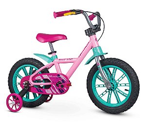 Bicicleta Infantil Aro 14 - Nathor First Pro - Aço - Branco, Rosa e Roxo