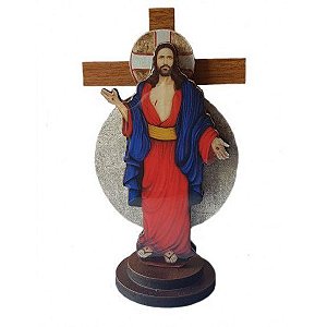 CRUCIFIXO DE MESA 3D MADEIRA 15CM SANTAS CHAGAS