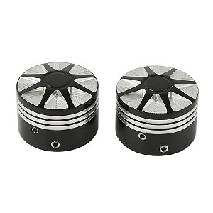 Par de Tampa Billet para Porca do Eixo Dianteiro Harley Davidson - 8 Spoke - Preto - Twin13