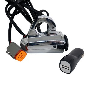 Adaptador de Tomada para Guidão 1" 12v Harley Padrão 6 Pinos - Twin13 - Cromado
