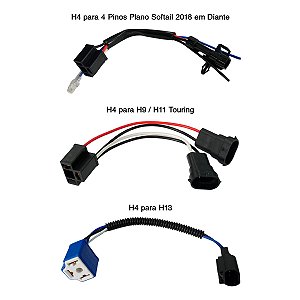 Chicote 12cm Adaptador H4 para H9 / H11 / H13 / 4 Pinos Plano Softail Touring