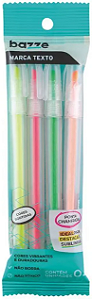 Marca Texto Bazze 4 Cores Neon Ponta Chanfrada Lavável Kit