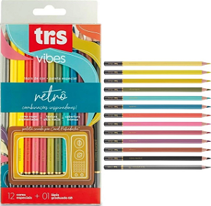 LÁPIS DE COR VIBES RETRÔ 12 CORES + LAPIS GRADUADO 6B - TRIS