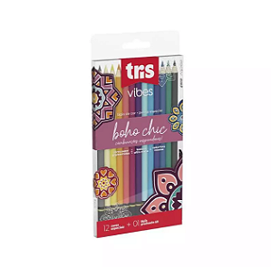 Lápis De Cor Tris Vibes Boho Com 12 Cores + 1 Lápis Graduado 6B
