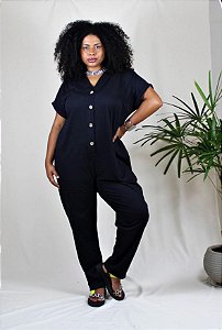 MACACÃO ALGODÃO LONGO PRETO PLUS SIZE