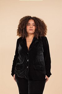 BLAZER ML MALHA VELUDO PRETO PLUS SIZE