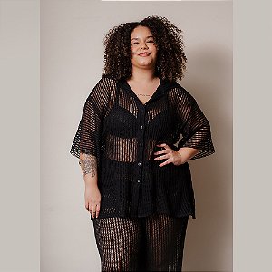 CAMISA CROCHE DUBAI PRETO PLUS SIZE