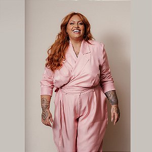 BLAZER ALFAIATARIA CURTO  BRILHO ROSA PO PLUS SIZE
