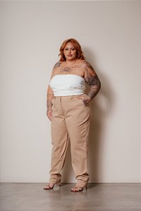 CALÇA ALFAIATARIA SLIM MICHELLE BEGE PLUS SIZE