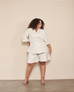 BLAZER ALFAIATARIA 4 BOTÕES MESCLA NATURAL PLUS SIZE
