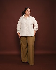 CAMISA TRAD LINHO PURO BEGE PLUS SIZE