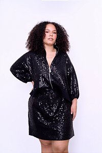 JAQUETA PAETÊ FLOR MANGA CURTA PLUS SIZE