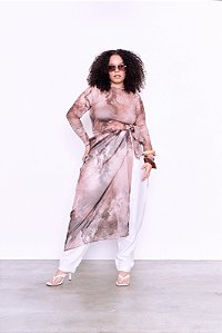 LENÇO MARROM ESTAMPA ORGÂNICA PLUS SIZE