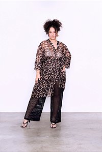 LENÇO PRETO ESTAMPA PÁSSARO PLUS SIZE