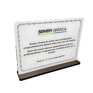 Placa de Homenagem em Acrílico Cristal com Impressão Interna