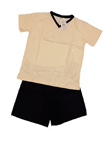 Pijama infantil masculino gola em V e manga curta liso