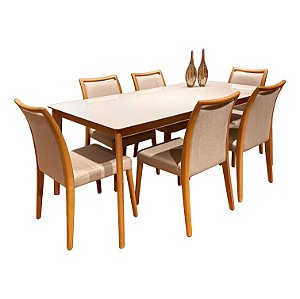Mesa de jantar com 6 cadeiras Diamond - Natural / Linho