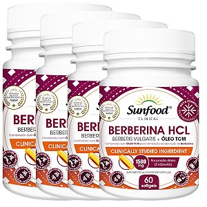 Kit 4 Potes De Berberina HCL + Oléo Tcm 1500mg 60 Softgels Sunfood