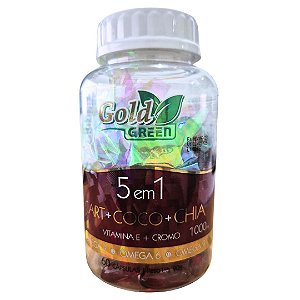 5 Em 1 (Cártamo-Coco-Cromo-Chia-Vit E) 1000mg 60 Cápsulas Gold Green