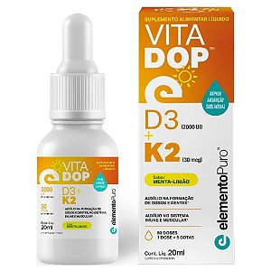 Vitadop D3 2000UI + K2 30Mcg 20Ml Menta-Limão ElementoPuro