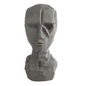 Escultura Rosto Decorativo Em Cimento Cinza Wf0025 BTC