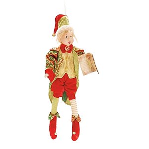 Boneco Natalino Pierrot P/ Pendurar Pernas Colorida 22cm