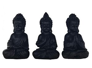 Buda em resina preta conjunto 3 peças 14cm