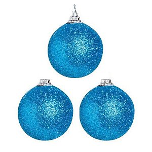 Bola Natalina 10cm Azul C/6 Glitter Sortido Natal Cromus