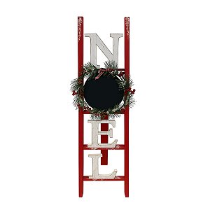 Placa Escada Noel c/ Guirlanda Vermelha 93cm Natal Cromus
