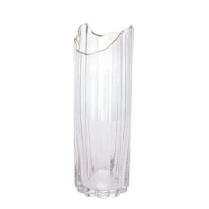 Vaso de Vidro Sodo Calcico c/ Borda Dourada 10x30cm