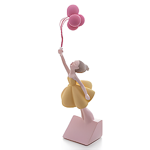 Figura Decorativa Boneca com Balões 7,5cm x 9,5cm x 33cm Rojemac