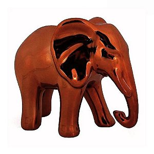 Escultura Decorativa Elefante Cerâmico Cromado 14x7,7x15,5cm Flayway