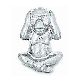 Escultura Decorativa Macaco Cerâmico Prata (Não Ouço) 10x10cm