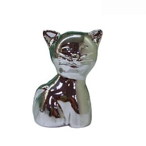 Escultura Decorativa Gato Cerâmico Prata 8x4x5cm