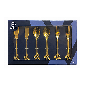 Jogo Talher Para Aperitivos 6Pç Leaves Dourado Aço Inox 28839 Wolff