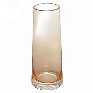 Vaso de Vidro com Fio de Ouro Âmbar Liz 11cm x 11cm x 27cm - Wolff