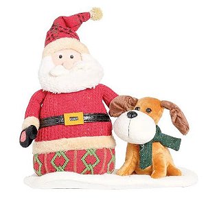 Papai Noel C/ Pet Decorativo Vermelho e Marrom 25cm Cromus