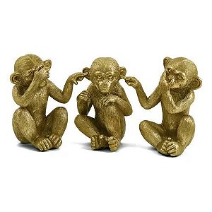 Escultura Macacos Trio Da Sabedoria Dourado 17832 Mart