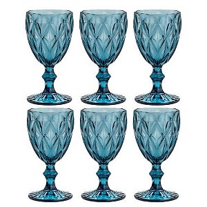 Taça De Água Diamond C/6un de Vidro Azul 325ml (copo) Lyor