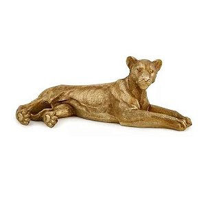Escultura Leoa Em Polirresina Dourada 17525 51cm Mart