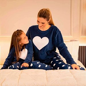 Pijama Mãe e Filha Coração Tamanho P Adulto
