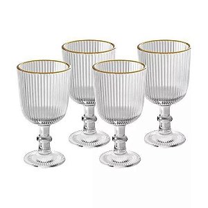 Taça De Vidro P/ Licor 75ml Fio Ouro Lines C/4 20640 Wolff