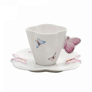 Xícara de Chá C/6 de Porcelana Borboletas 200ml Wolff