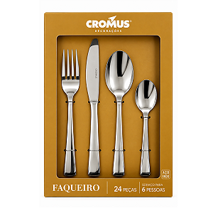 Faqueiro 24 Peças de Aço Inox 1018102 Cromus 6 Pessoas