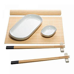Prato Para Sushi Tsuru De Bambu C/8 Peças 20825 Wolff