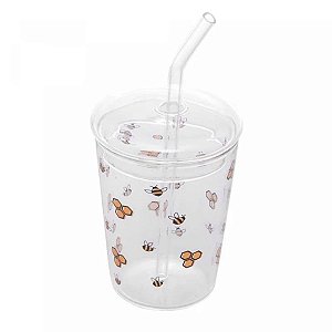 Copo Bee C/Tampa E Canudo Borossilicato 360ml 5962 Lyor