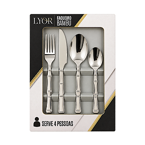 Faqueiro 16 Peças Elegant Aço Inox Bambu 5722 Lyor 4 Pessoas