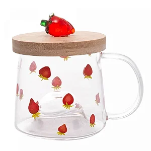 Caneca Morango 330ml Borossilicato C/ Pires Bambu 5707 Lyor