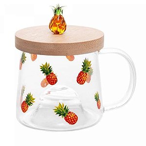 Caneca Abacaxi 330ml Borossilicato C/ Pires Bambu 5706 Lyor