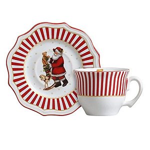 Xícara Natalina Papai Noel Filete De Ouro C/1Un